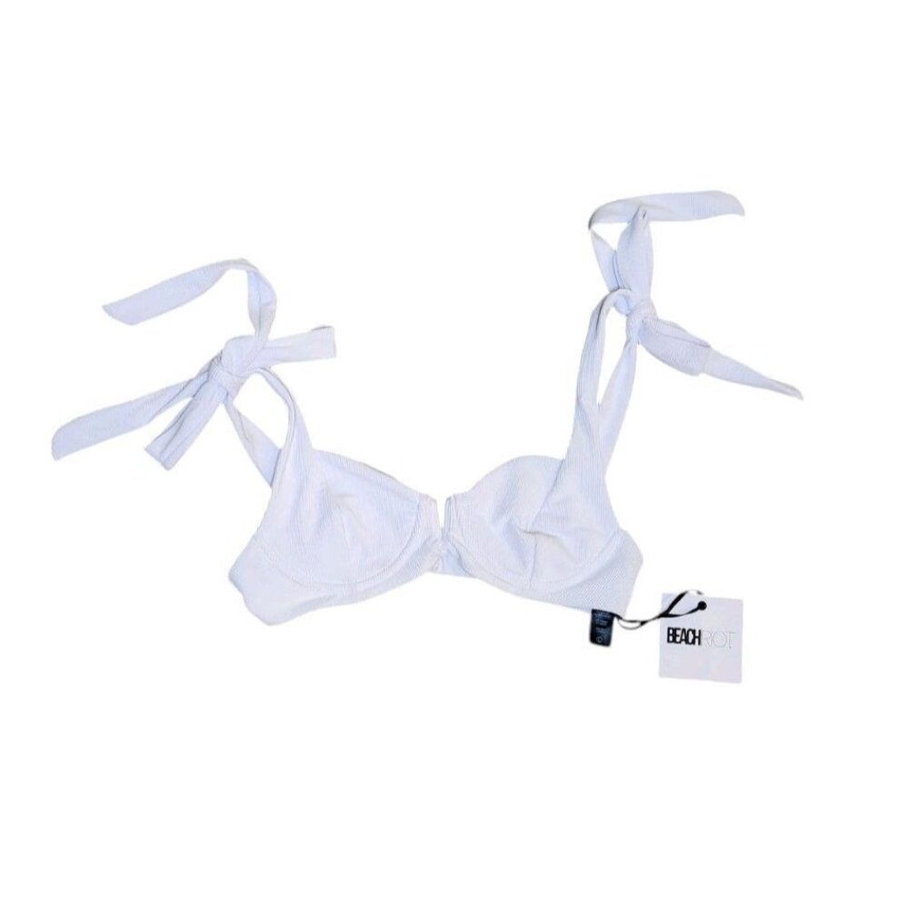 Beach Riot Blair Ribbed Underwire Tie Shoulder Bikini Top White Size Large